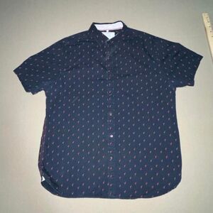 Denim-and-flower Men's Navy and Pink Shirt